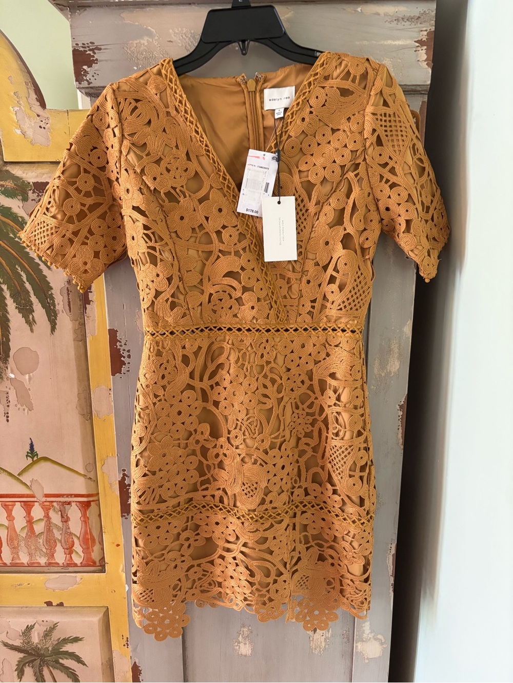 Adelyn Rae Mustard Lace V-Neck Short Dress